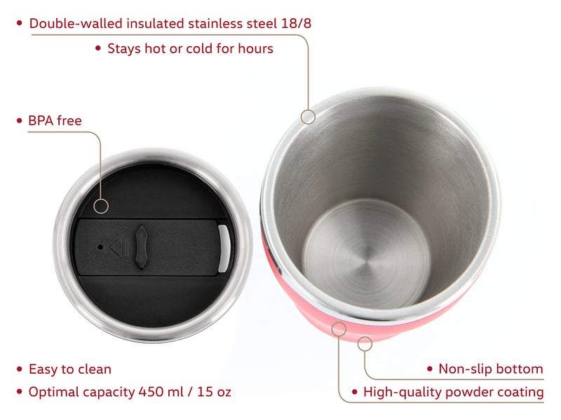 BRISA VW Collection - Insulated Stainless Steel Thermo Drinking Cup in VW Logo Design, Double-Walled (450ml/15.2 fl oz/Red) - Image 2